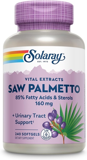 [BRSWIYTYCUPRCFD4] SOLARAY Saw Palmetto Extract - 전립선 건강 및 유린 궤적 지원 - 136 mg 지방산 및 스테롤 - 실험실 검증, 60 일 환불 보증 (240 서빙, 240 Softgels)