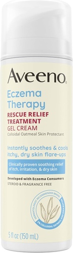 [BRSRMZAFAUCWAEYY] Aveeno Eczema Therapy Rescue Relief Treatment Gel Cream con Colloidal Oatmeal Skin Protectant, Soothes & Cools Itchy Dry Skin Flare-Ups, Steroid & Fragrance Free, 5.0 fl. oz