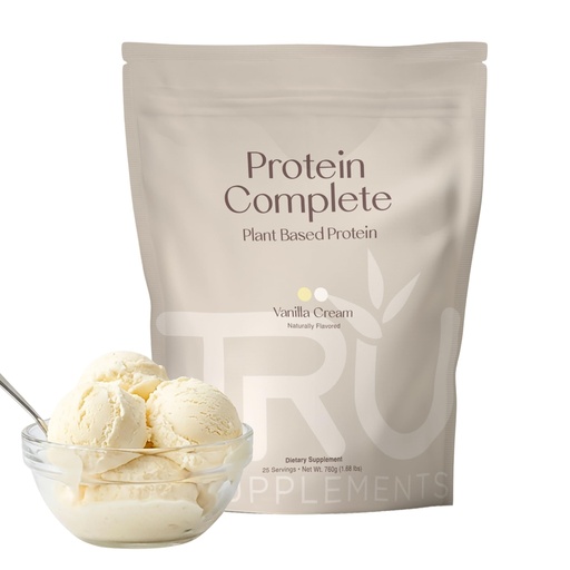 [BRSWKHALAUABO2DA] TRU Supplements Plant Based Protein Powder, BCAA, EAA, 20g Vegan Brown Rice & Pea Protein, 100 Calories, 27 Vitamins, No Artificial Flavors 25 Servings (Vanilla Cream)