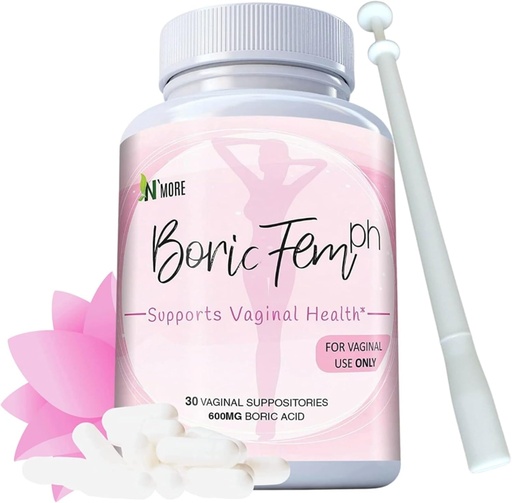 [BRSW2YIKBB5WACLF] N'More Boric Acid Vaginal Suppositories - 100% Pure Made in USA - Boricfem Support Vaginal Health (One) (30 Serving, Boricfem with Applicator)