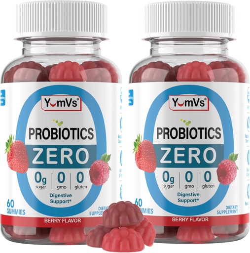 [BRSRAGQQAR5ROGQ4] YUM-V'S - Zero Sugar Probiotic Gummies for Digestive Health - Sugar Free Probiotics for Women, Men & Kids - Gut Health Probiotic Gummies for Adults & Kids (60 Count (Pack of 2))