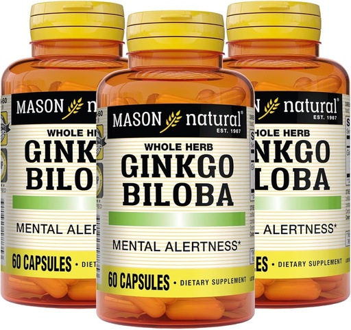 [BRSW2EALCADR6ADP] MASON NATURAL Ginkgo Biloba, 3 Month Supply, Helps to Improve Mental Alertness & Support Optimal Brain Function, 60 Capsules (3 Pack)