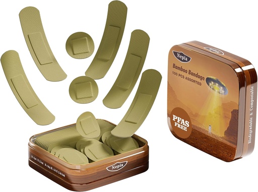 [BRSRMZLRBN4BUF3D] Tela de bambú hipoalergénica Nepia Bandages surtidos  PFAS Free &amp; Latex Free ← Bandaids compatibles ecológicamente para la piel sensible " Scrapes ← Flexible Fabric Family Pack (100 Cuenta)