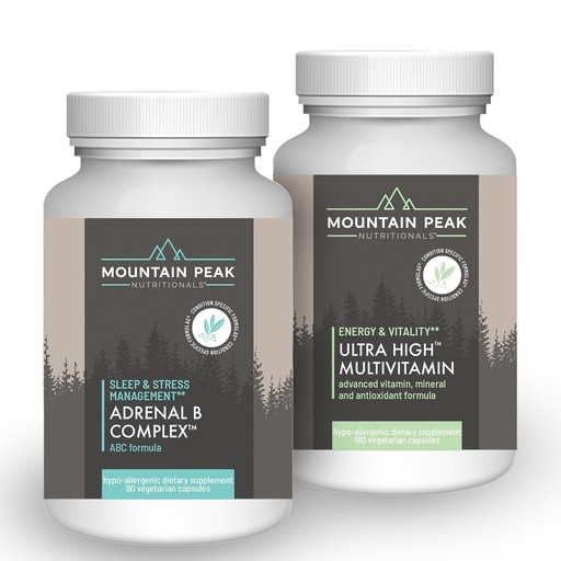 [BRSRAFL7A4PR4YL4] Mountain Peak Nutritionals Adrenal B Complex & Ultra High Multivitamin Combo Pack - Vitamin, Multi-Mineral, & Adaptogen Support - B Vitamins, Probiotics, & Essential Nutrients - 90 & 180 Vegetarian Ca