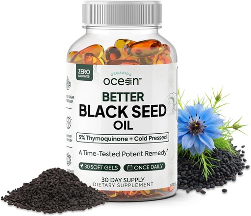 [BRSRAA32OR7GAHTJ] Organics Ocean Better Black Seed Oil Cold Pressed - Pure Nigella Sativa Oil for Immune Support - 5% Thymoquinone - Support Memory, Vitality, and Cellular Health