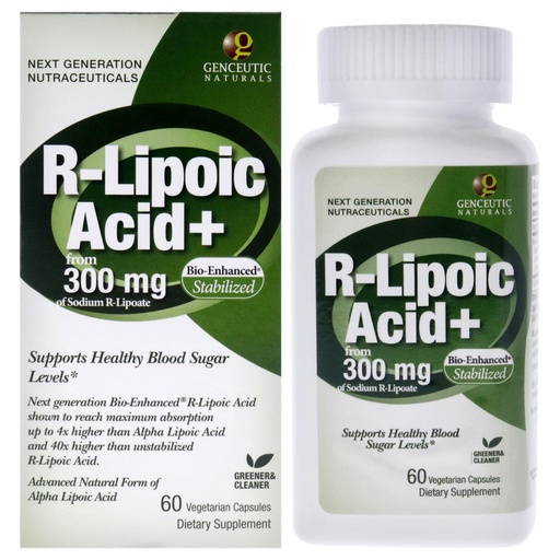 [BRSWIYDYAUFBGDT2] Genceutic Naturals R-Lipoic Acid Dietary Supplement | Vegetarian | Vegan | Gluten Free | Non GMO | 300mg (60 Capsules) | Single Count