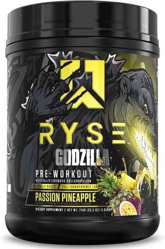 [BRSROYADPMMBYYIV] RySE Godzilla X Noel Deyzel Wstępny trening Proszek - Pasja Ananas - 400mg Kofeina, Wysokie Stim Pre- Trening dla mężczyzn i kobiet z Citruline & Beta Alanine - Energia, Pompa & Focus - 20 / 40 Służenie