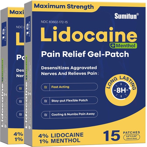 [BRSROBT4AB5WGFY7] Sumifun 4% Lidocaine Patches Plus 1% Menthol - 30 Counts Maximum Strength OTC Pain Relief Patches for Back Ache Stiff Neck Joint Pain Muscle Soreness Topical Analgesic
