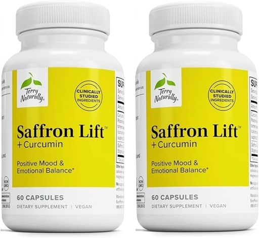 [BRSROEI2CMNQMELA] Terry Naturalmente Saffron Lift + Curcumin - Suplemento Herbal con Curcumin - Capsules de Curcumina de Saffron no GMO - Concentración y Relajación Apoyo Suplemento - 60 cápsulas (Pack of 2)