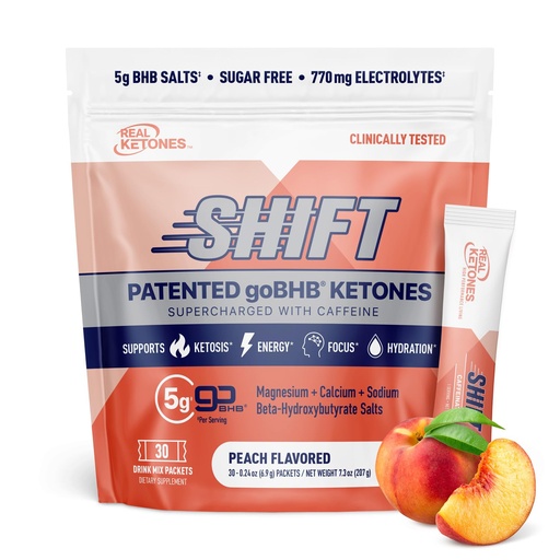 [BRSWYAY6PICAMYDO] Real Ketones BHB Exogenous Ketones Drink Mix Packets Keto Electrolytes Powder Packets No Sugar with 4 Main Fasting Electrolytes Plus Hydrating Patented Keto BHB - 30 Count Peach Caffeine