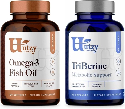 [BRSRA2YCCMMRMALX] Utzy Naturals Omega 3 Fish Oil 60 Softgels Lemon-Lime Flavor and TriBerine
