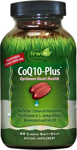 [BRSWKEABCV7Q2HDK] Irwin Naturals CoQ10-Plus Optimum Heart Health, tehostettu imeytyminen Chia Seed Oil, 60 Liquid Soft-Gels