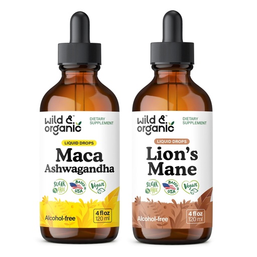 [BRSRAGIFOIMRG3D6] Wild & Organic Maca Ashwagandha Tincture 4 fl oz & Lion's Mane Tincture 4 fl oz