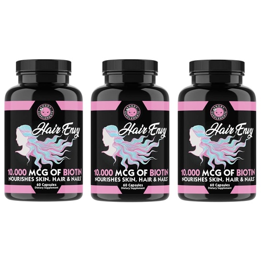 [BRSW2FAQAB7BOALJ] Angry Supplements Hair Envy 10,000 mcg Biotin + Keratin, Grow + Hydrate Hair, Strengthen Thicken Nails, Clear & Nourish Skin – Help Damaged Thinning Hair, (3-Bottles)