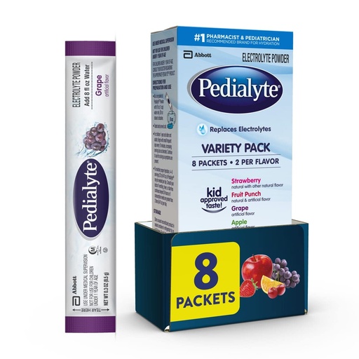 [BRSWIZQEOIFRWGQ3] Pedialyte Electrolyte Powder | Hydration Drink for Kids & Adults | Variety Pack: Grape, Strawberry Fruit Punch, and Apple, 8 Powder Packets
