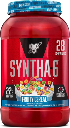[BRSROCQLCMMGCCY2] BSN SYNTHA-6 Premium Protein Powder with 6g of Fiber, Wheey Protein, Micellar Casein, Milk Protein Isolate Blend, 5g Tuk, Fruity Cearine, 28 Servings (Backaging May Vary)
