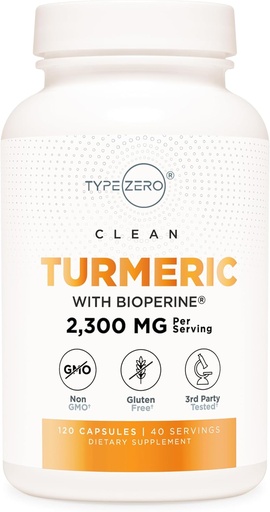 [BRSRAAQDBMNBOYIY] Type Zero Turmeric with Bioperine (120 Capsules) (2300mg per Serving) - GMO Free, Gluten Free, 3rd Party Tested