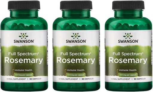 [BRSWGAANDMIGYHI3] Swanson Full Spectrum Rosemary - Herbal Supplement Promoting Immune Health Support - Natural Formula to Help Defend The Body & Support Overall Wellness - (90 Capsules, 400mg Each) 3 Pack