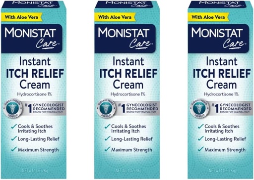 [BRSWIEIGBEAR43DC] Monistat Care Instant Itch Relief Cream | Max Strength | Cools & Soothes | Packaging May Vary | 1 Ounce Each | Pack of 3