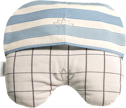[BRSWGC36DMAQY235] Migraine Relief Eye Pillow Masks with Bonus Washable Cover: Flaxseed Filled for Hot and Cold Pain Relief Therapy (Adult, White and Black, Blue and Ivory Stripe)