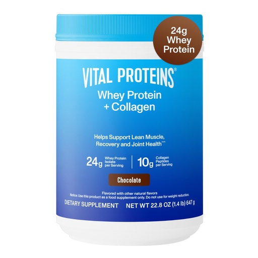 [BRSRAY3QCMCWCCDV] Vital Proteins Whey Protein Powder+ Collagen Peptides, 24g Protein Supporting Recovery & Joint Health, with Vitamin C, About 16 Servings - Chocolate 22.8oz