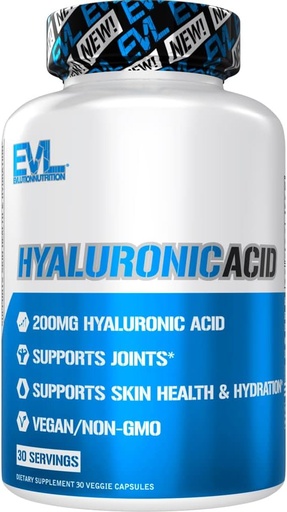 [BRSRMBICCIIRSE3G] Evlution Vegan Dietary Hyaluronic Acid Suplemento Nutrición 200mg Hialuronic Acid capsules Dry Skin Suplemento para Mujeres y Hombres por picazón o piel dañada - High Potency Bioavailable Non GMO Formula