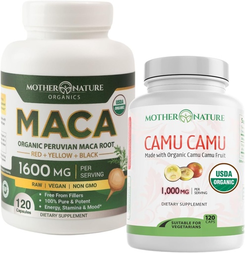 [BRSROAAFDJ7BEE3O] Organic Vitamin C + Maca Root Capsules – Natural Energy & Immune Support