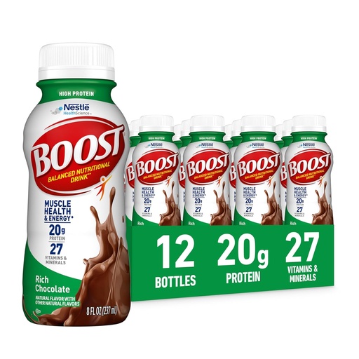 [BRSWKZDYO4EGM3LA] BOOST haute protéine prête à boire une boisson nutritionnelle équilibrée, chocolat riche, 8 FL OZ (paquet de 12)