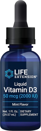 [BRSWGFDROIMWYEY3] Life Extension Liquid Vitamin D3 (Mint), 50 mcg (2000 IU), Immune System Support, Bone Health, Whole-Body Health, Tasty Peppermint Flavor, Gluten Free, Non-GMO, 29.57 ml
