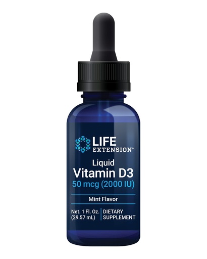 [BRSWGFDROIMWYEY3] Life Extension Liquid Vitamin D3 (Mint), 50 mcg (2000 IU), Immune System Support, Bone Health, Whole-Body Health, Tasty Peppermint Flavor, Gluten Free, Non-GMO, 29.57 ml