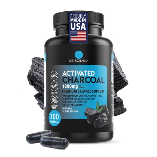 [BRSRAGD5BEIB4GYY] Dr. Robaina Activated Charcoal Capsules 1200 mg – Coconut-Shell Carbon for Gas & Bloating Relief, Digestive Comfort & Next-Morning Support – Vegan • Non-GMO – 100 Count, USA Made