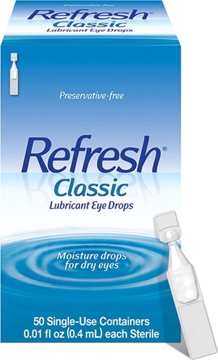 [BRSWIYQ3OEPROEDM] REFRESH CLASSIC Lubricant Eye Drops Preservative-Free Artificial Tears, 0.01 fl oz (0.4 mL), 50 Single-Use Containers