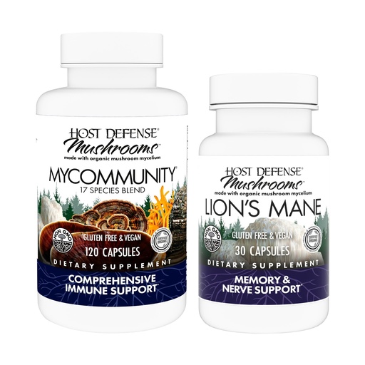 [BRSRA23RDMOWKG3B] Host Defense MyCommunity Capsules, 120 Count & Lion's Mane Capsules, 30 Count - Support Immune Health with 17 Species Mushroom Blend - Support Brain Health, Memory & Focus*
