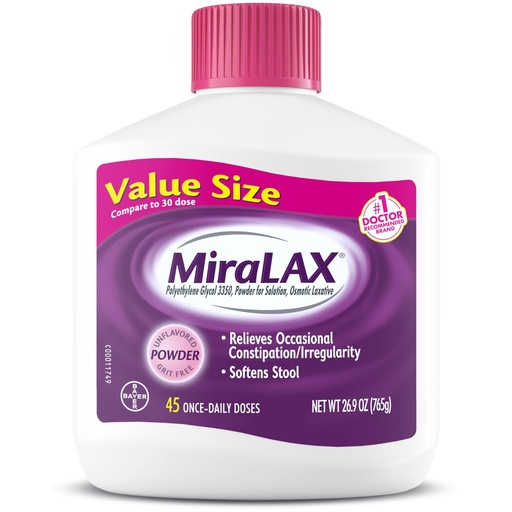 [BRSWKHY5CMFAIFL6] Miralax Laxative Powder, Gentle Constipation Relief For Adults, Stool Softener With Peg 3350, Nonstimulant Laxative, No Harsh Side Effects, Osmotic Laxative, 45 Dose