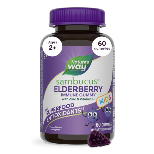 [BRSWGELQBB4BAEY3] Nature's Way Sambucus Kids Elderberry Immune Gummies with Black Elderberry Extract, Daily Immune Support Gummy with Vitamin C and Zinc for Children Ages 2+*, 60 Gummies