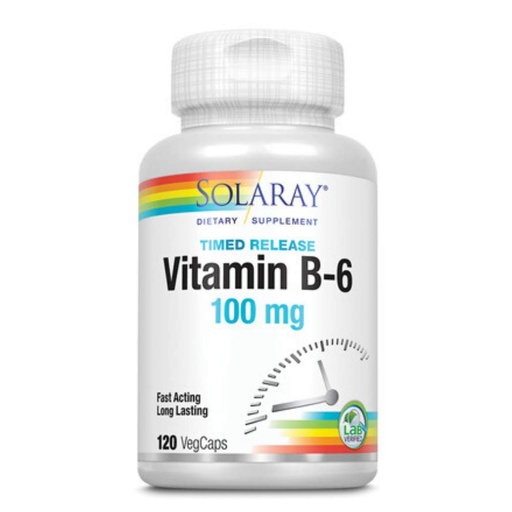 [BRSWIZYNOYNGAHTU] SOLARAY Vitamin B6 100 mg Supplement for Women & Men - Vitamin B-6 100mg Capsules, Energy Support, Timed Release, Vegan - 120 Veg Caps