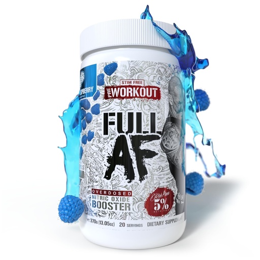 [BRSRAHAOCUDQ4YA7] 5% Nutrition FullAF Pre-Workout | Stim-Free with Massive Pumps | L-Citrulline, L-Taurine, Nitrosigine, GlycerSize | 13.05 oz (Blue Raspberry)