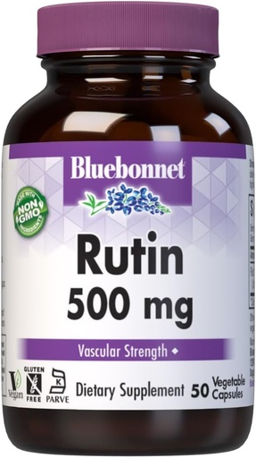 [BRSWIYQAO4FGCYL6] Bluebonnet Nutrition Rutin 500mg (Sophora Japonica) Bioflavonoide antiossidante per il supporto vascolare* Vegan, Gluten-Free, Soy-Free - Integratore a base vegetale - 50 Capsule vegetali