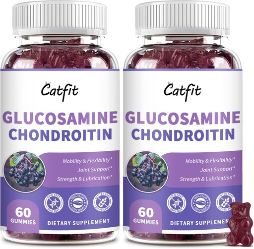 [BRSROCYTPIGQEC3P] Catfit Glucosamine Chondroitin Gummies,Extra Strength Joint Health Support Supplement with MSM & Elderberry, Antioxidant Immune Support Supplement for Adults Men & Women (2 Pack)