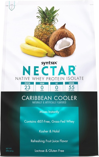 [BRSWIYQ6C5YGMEQV] Syntrax Nutrition Nectar, 100% sirotkin izolat v prahu, osvežilna aroma sadja, Caribbean Cooler, 2 lbs