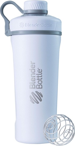 [BRSWGZ3YAAIA4AIY] BlenderBottle Radian Shaker Cup Botella de agua de acero inoxidable aislada con Wire Whisk, 26 onzas, Matte White