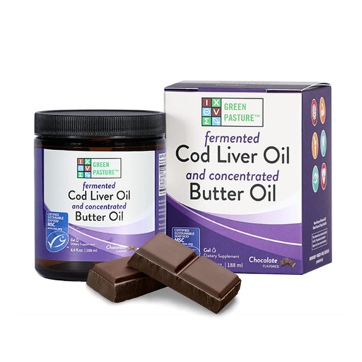 [BRSWIYIACR7RSGDI] Green Pasture Butter Oil/Fermented Cod Liver Oil Blended Gel - 6.4 oz.- (Chocolate)
