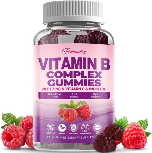 [BRSROCA3CQAWE3LU] Zucchero-Free Vitamina B Complex Gummies per le donne - Vegan b Vitamine Complesso con Methyl B12, Methyl Folate - Plus Vitamin C, Zinco, Inositol - Supporta energia, Immune, capelli sani, pelle (60 Conte)