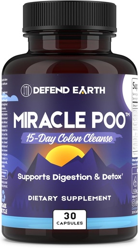 [BRSROCABBBYWE3I6] 15 päivän Gut Cleanse, Miracle Poo Colon Cleanse Capsules for Detox & Dgestive Health Support with Psyllium Husk, Senna, & Cascara Sagrada, non-GMO, 30 kapselia