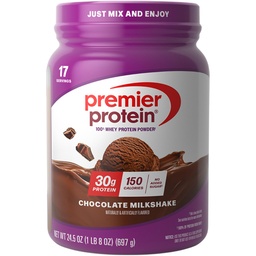 Premier Protein Powder, Chocolate Milkshake, 30g Protein, No Added Sugar, 100% Whey Protein, Keto Friendly, Soy & Gluten Free, 24.5 oz (17 Servings)
