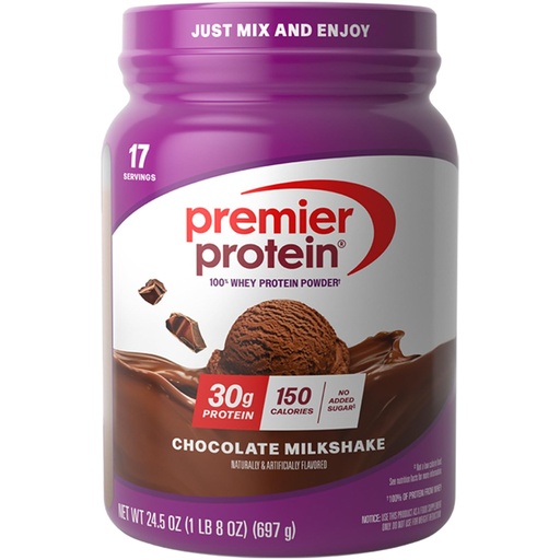 [BRSWEC34DEHGE33G] Premier Protein Powder, Chocolate Milkshake, 30g Protein, No Added Sugar, 100% Whey Protein, Keto Friendly, Soy & Gluten Free, 24.5 oz (17 Servings)