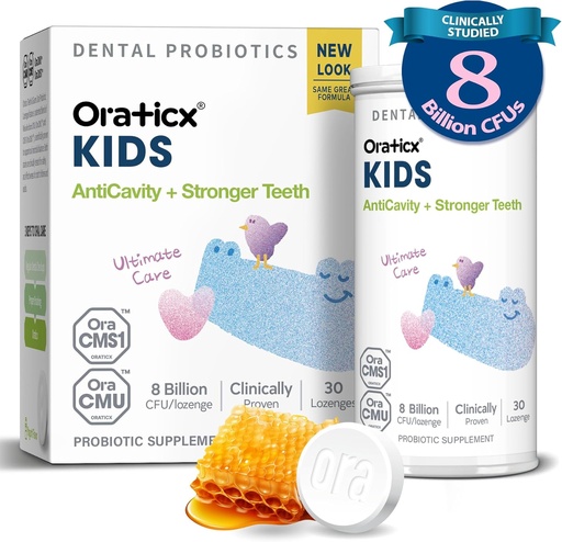 [BRSRAYYNC5YBQ3YZ] OraTicx Kids Dental Probióticos para Anti-Cavidade + Dentes e chicletes saudáveis, 8 bilhões de UFC Probióticos para Saúde Bucal, sabor de iogurte 1-PK