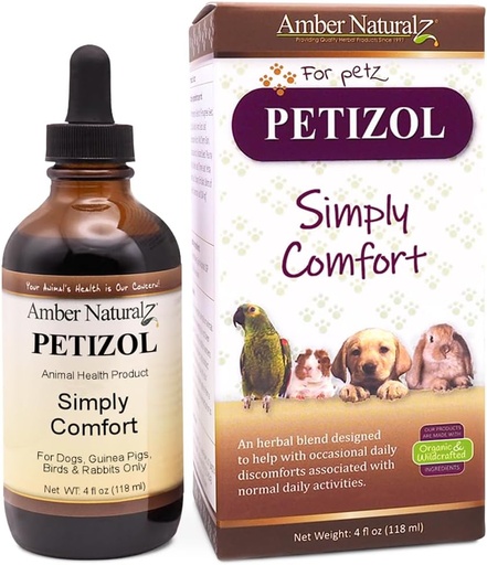 [BRSWIEAQBN4QCAI5] AMBER NATURALZ Petizol Simply Comfort Herbal Supplement for Dogs, Bird, Rabbit | Support for Occasional Discomforts and Normal Body Temperature | 4 Fluid Ounce Glass Bottle | Manufactured in The USA