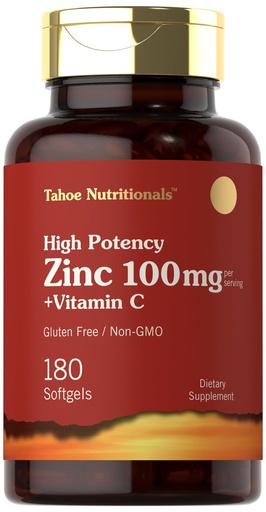 [BRSWYAIPDEOQ4HTG] Carlyle Zinc Supplement 100mg with Vitamin C | 180 Softgels | Non-GMO, Gluten Free | Tahoe Nutritionals