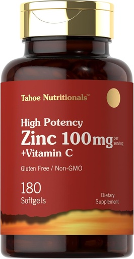 [BRSWYAIPDEOQ4HTG] Supplément au zinc de Carlyle 100mg avec vitamine C. 180 Softgels.